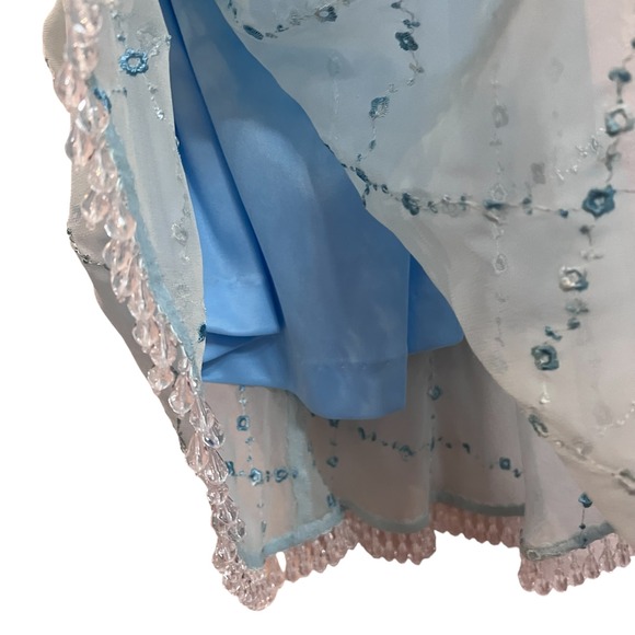 Betsey Johnson Vintage Silk Beaded Fringe Midi Dress Light Blue Fairy Small - Picture 6 of 11